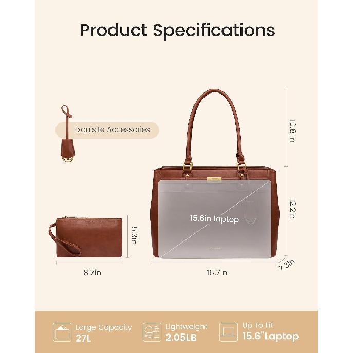 LOVEVOOK Laptop Tote Bag for Women, 15.6 Inch Waterproof Leather Work Computer Bag, Large Business Office Briefcase Shoulder Handbag Purse Gifts for