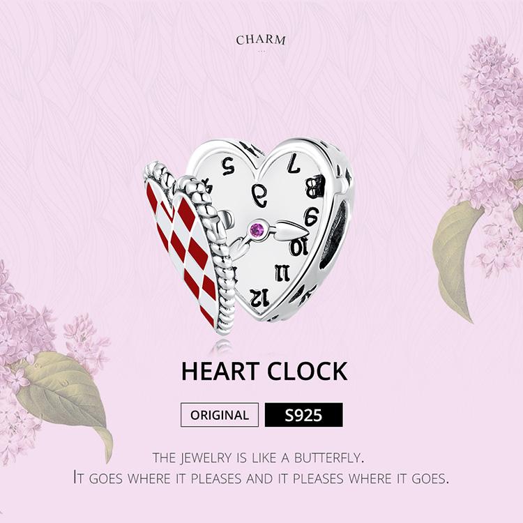 WOSTU Настоящее серебро 925 пробы, милое красное сердце, часы, подвески, бусины для женщин, подходят для оригинального браслета «сделай сам», ожерелье, ювелирные изделия, подарки