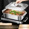 Stainless Steel Grilled Fish Plate Rectangular Induction Cooker Traydeep Plate Barbecue Flat Bottom Plate BBQ Tools Gadgets