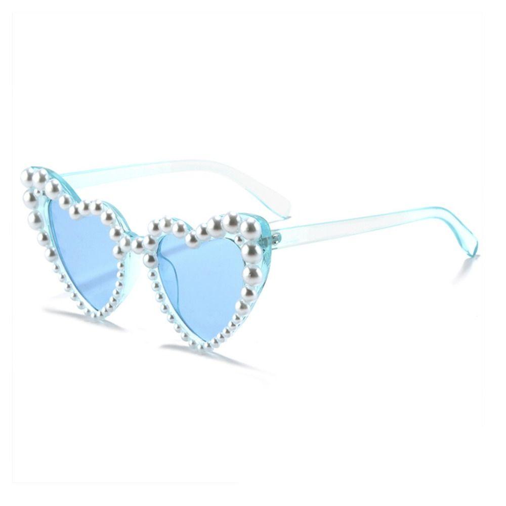 Korean Heart-Shaped Frame Pearl Decoration Sunglasses Travel Sun-Protective Bridal Glasses Bride Eyewear Outdoor