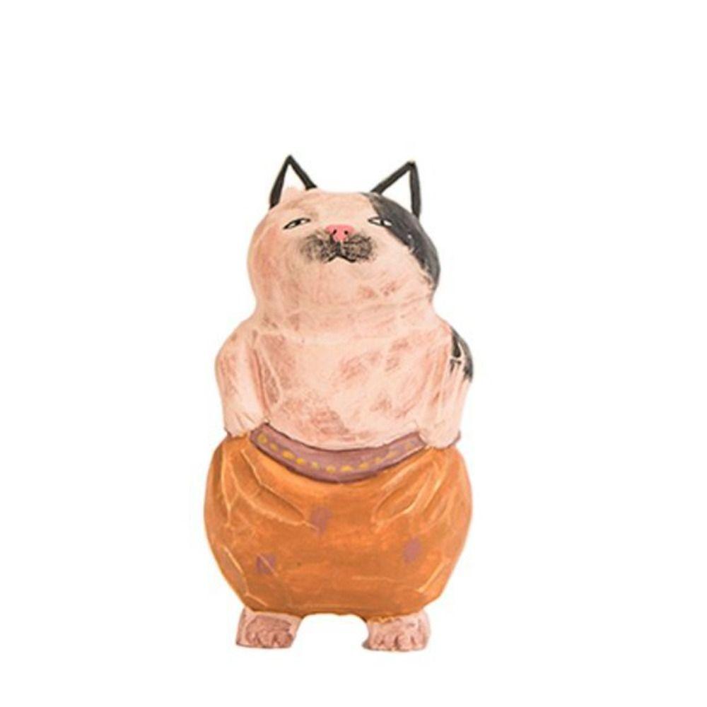 Small Wood Carving Cat Ornament Cute Hand Engraving Cat Decorations Birthday Gift