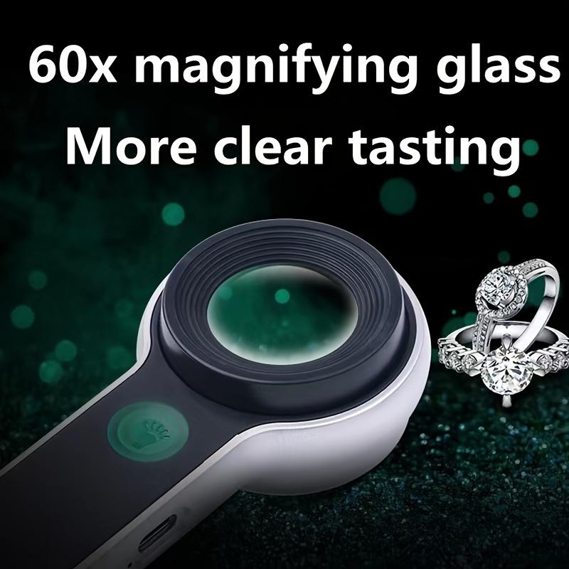 60-кратная лупа со светодиодной подсветкой, регулируемая перезаряжаемая HD-лупа высокой мощности