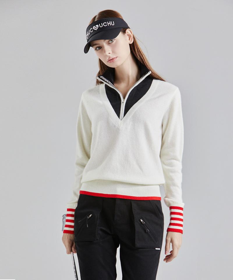 CHUCUCHU Cbefw-Kts004W Deep Half Zip Wool Blend Knit