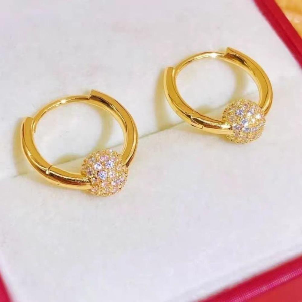 Exquisite Luxury Shining Brightly Full of Zircon Geometry Ball Hoop Earrings for Women Korean Designer Jewelry Accessories Gift