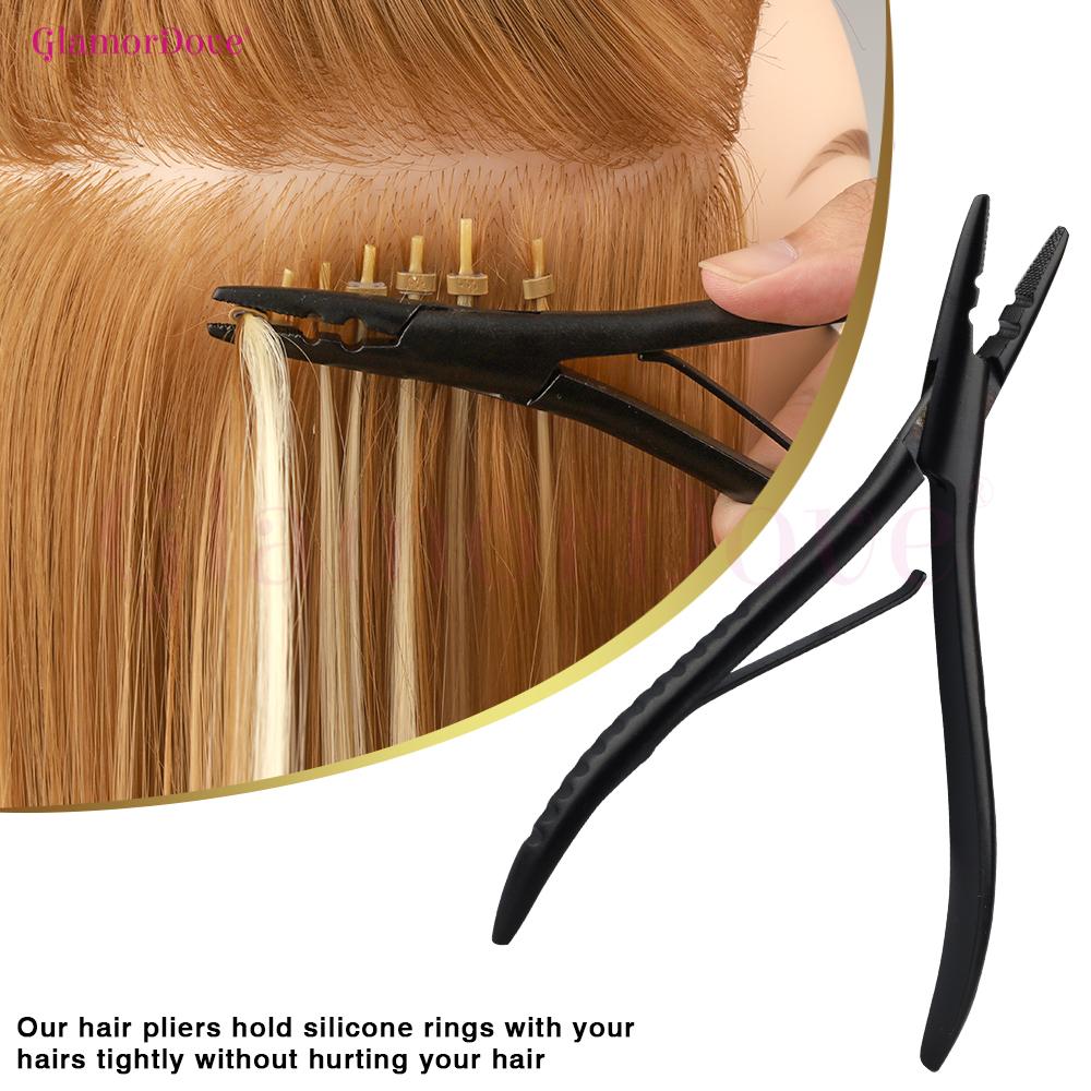 GlamorDove Hair Extension Kit – Pliers, Loop Tool, Clips & 200PCS Beads for Micro Ring & I Tip