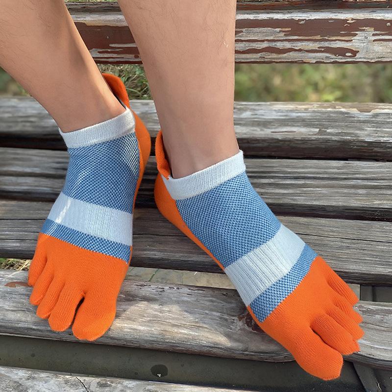5 Pairs 5 Finger Socks Large Size Cotton Striped Mesh Bright Color Sweat-Absorbing Fitness Marathon Bike Sport Toe Plus Socks