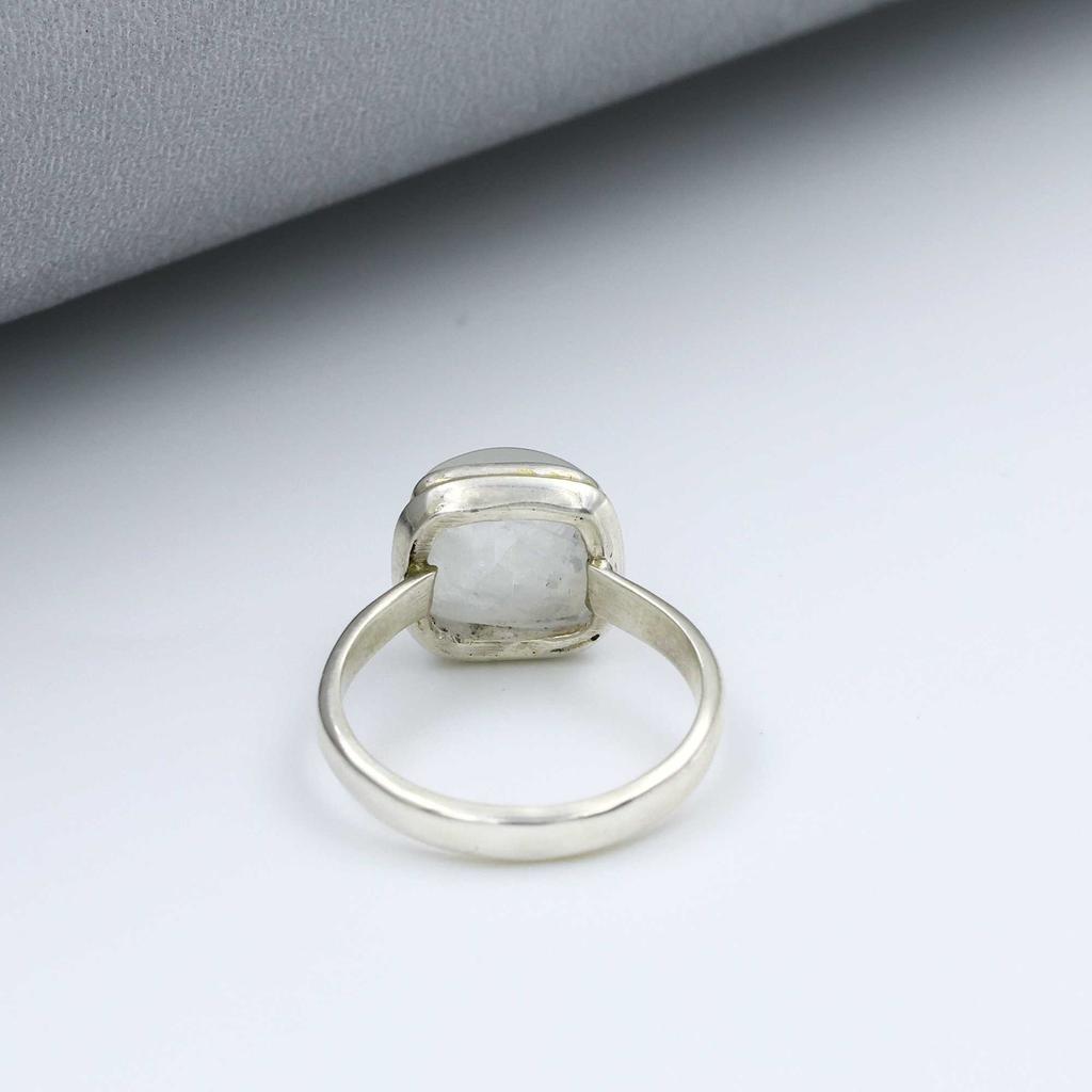 Rainbow Moonstone Ring, Gemstone Ring, Cushion Ring, Designer Ring, Anniversary Ring, Women Ring, Birthstone Ring, 925 Sterling Silver