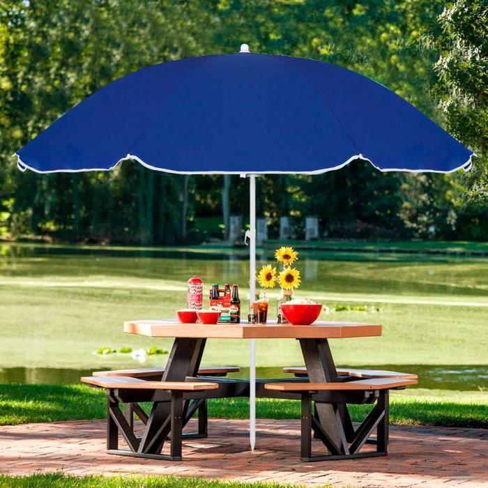SPRINGOS® Parasol de plage diamètre 160 cm Fonction basculante Pliable de protection Réglable en hauteur Protection solaire