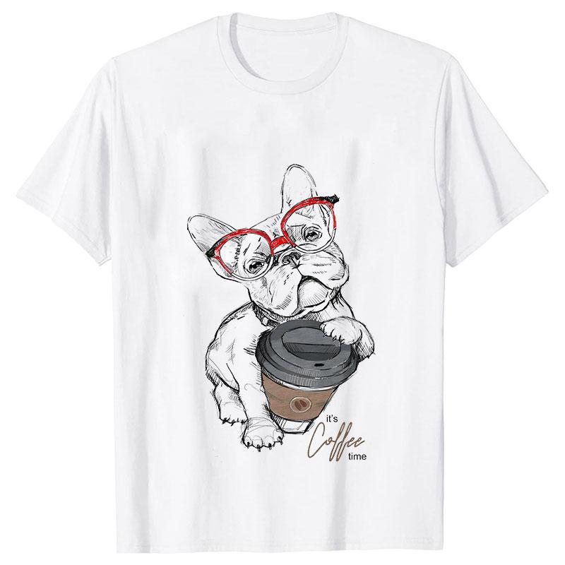 Short Sleeve Casual Ladies Fashion Female Graphic Tee Women French Bulldog Coffee Funny Clothing Summer T Clothing T-shirts