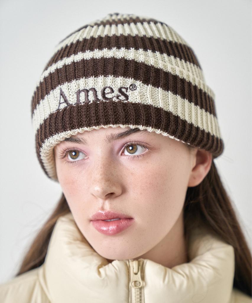 AMES-WORLDWIDE Коричневая вязаная шапка в полоску