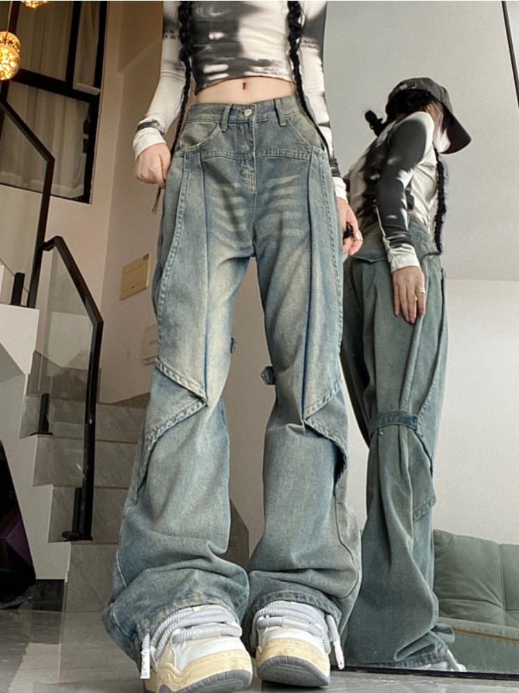 Blue American Vintage High Waist Chic Jeans Women Fashion Y2K Streetwear Wide Leg Pants Female 90s Deisign Sense Casual Baggy Denim Trouser