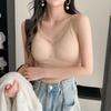 Yousheng Women Vest V-Neck Sleeveless Padded Underwear Vest Solid Color Lace Trim Elastic Bottom Vest Winter Daily Wear