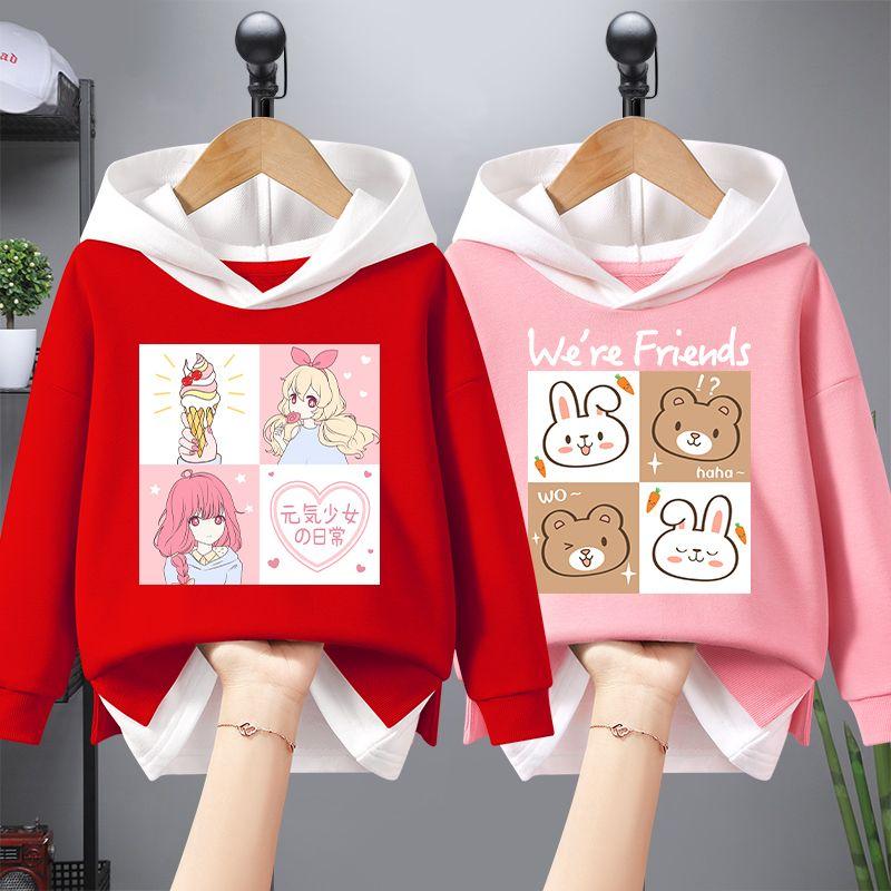 Свитер для девочек, весенние и осенние топы с капюшоном, новинка 2023 года, искусственная одежда из двух предметов для девочек среднего и старшего возраста, темпераментная детская осенняя одежда
