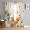 Thanksgiving Eucalyptus Leaf Pumpkin Vintage Letter Sheer Curtains for Kids Living Room Voile Window Curtains Tulle Drapes