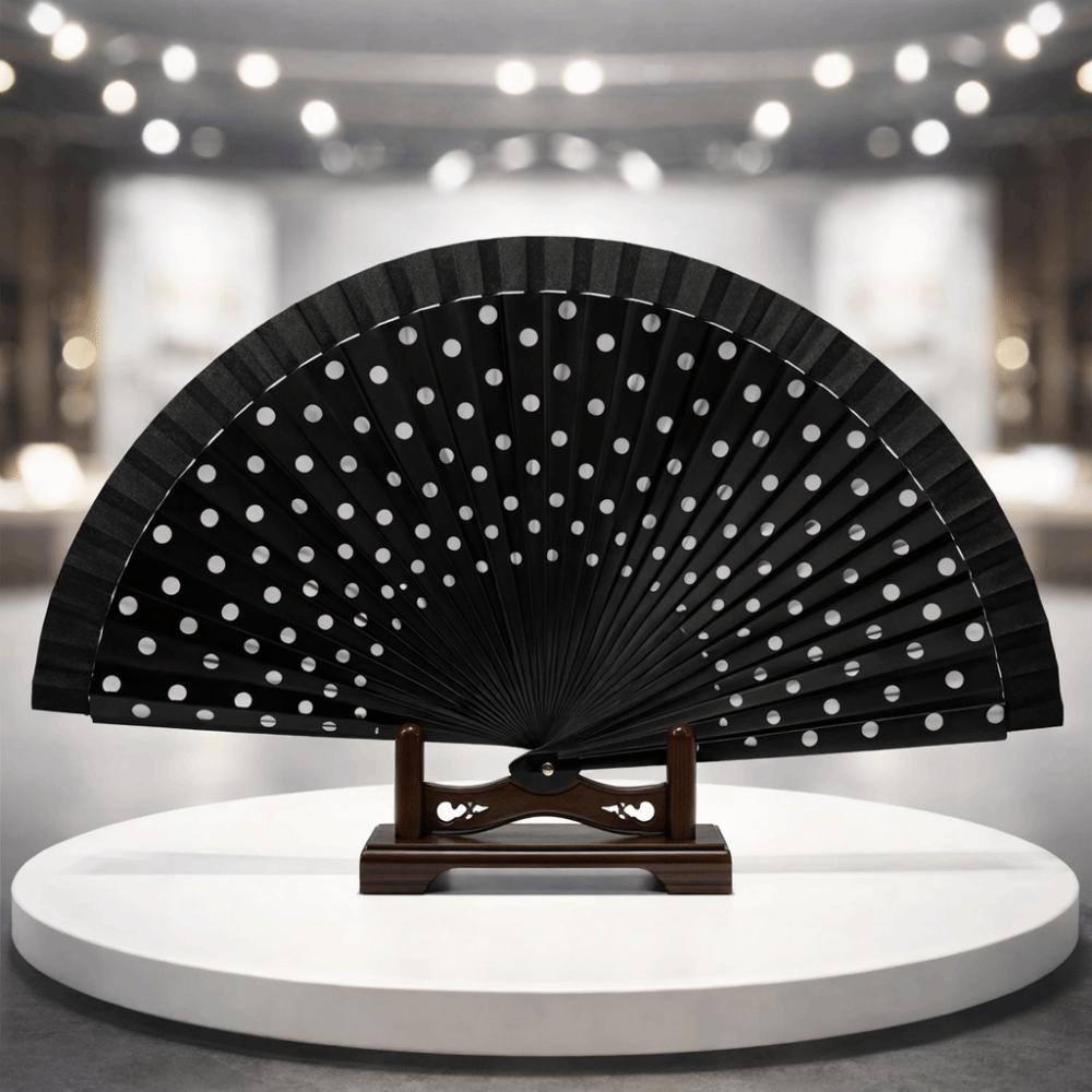 Portable Dots Pattern Flamenco Spanish Folding Fan Vintage Wood Handle Dancing Fan Colorful Decorative Fan Summer