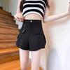 2024 Summer Women's High Waist Slimming A-Line Wide Leg Black Casual Shorts