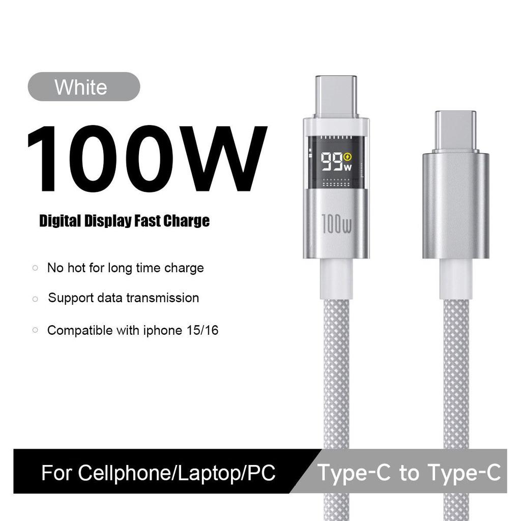 Цифровой дисплей 100 Вт Кабель для супербыстрой зарядки Type-C на Type-C PD 30 Вт Быстрая зарядка USB на Type-C C-C Для iPhone 15 16 Xiaomi Huawei