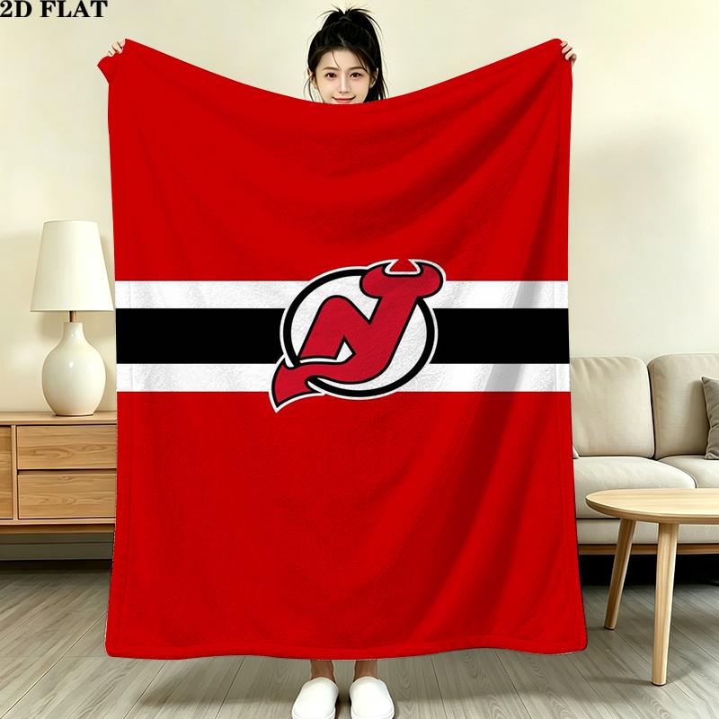 New Jersey Devils Print Flannel Blanket High Quality Warm Comfortable Cover for All Seasons Perfect for Gifts Home Decor