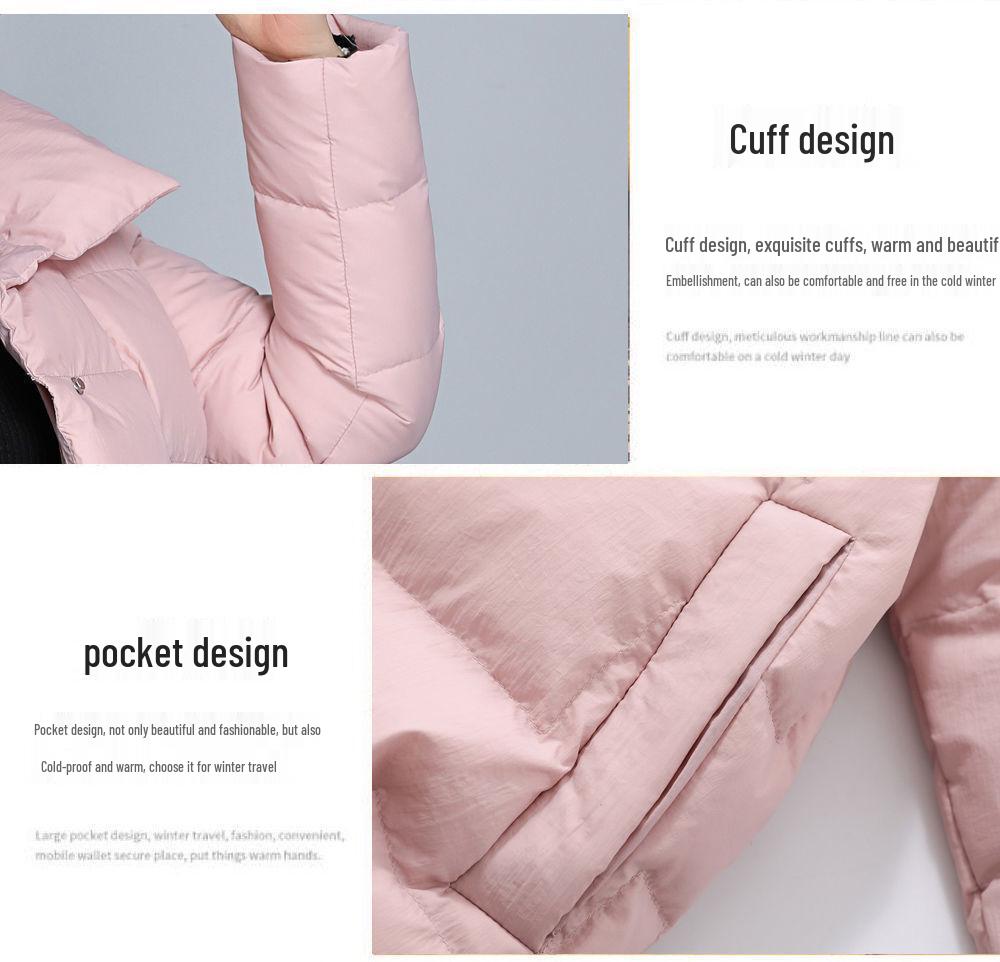 Женская укороченная куртка из пуха белой утки - Модный воротник-стойка, Осень/Зима, Свободный стиль "хлеб", Теплое пальто.