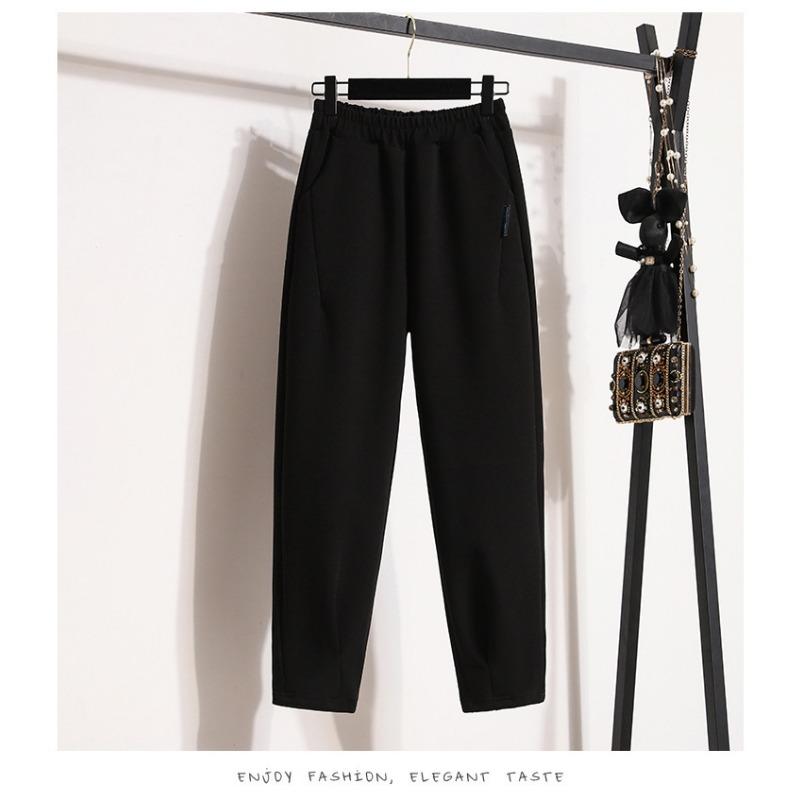 Большие размеры осенние узкие брюки-шаровары с высокой талией, прямые, с девятью точками, повседневные брюки-сигареты для женщин