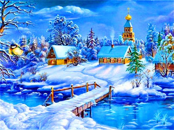 5D Diy Diamond Painting Winter Snow Full Square Round Embroidery Mosaic House Landscape Home Decor