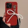 Жемчужная подвеска-бант Чехол для iPhone 16 iPhone 15 Pro Max в стиле принцессы 11 Красный на Новый год 16 Силикон