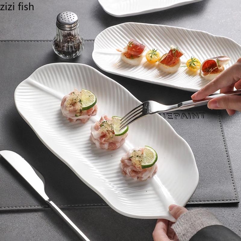 Pure White Ceramic Leaf Shaped Plate Fish Plate Sushi Plate Dim Sum Plates Barbecue Plates Restaurant Specialty Tableware