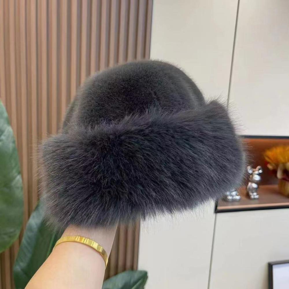 Cold Fluffy Fur Bucket Hat Thicken Plush Fisherman Hat New Berets  Women