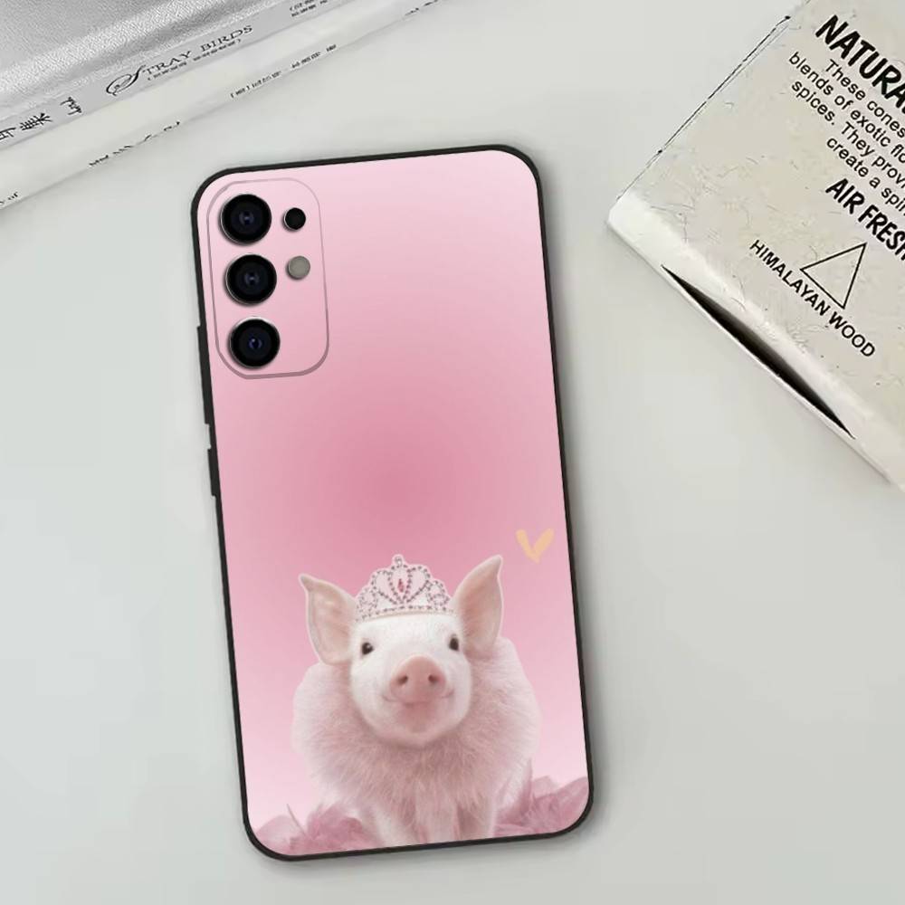 Милый ангел-свинка Чехол для телефона Черный Силиконовый Мягкий Для Samsung S25,S24,S21,S22,S23,S30,Ultra,S20,Plus,Fe,Lite