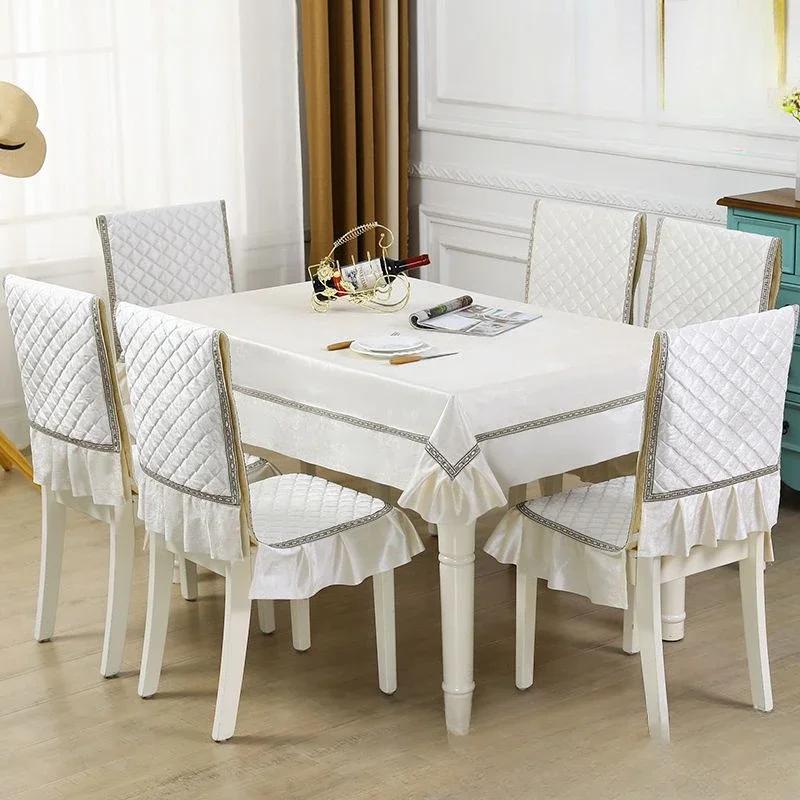 Кружевной однотонный чехол на стул в европейском стиле, чехол на обеденный стол и табурет, ткань для домашнего обеденного стола, ткань на спинку стула