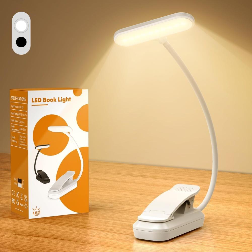 USB Rechargeable 20 Led Clip On Book Light Adjustable Brightness Reading Light Portable Read Light Kids Book Lamp Night Light