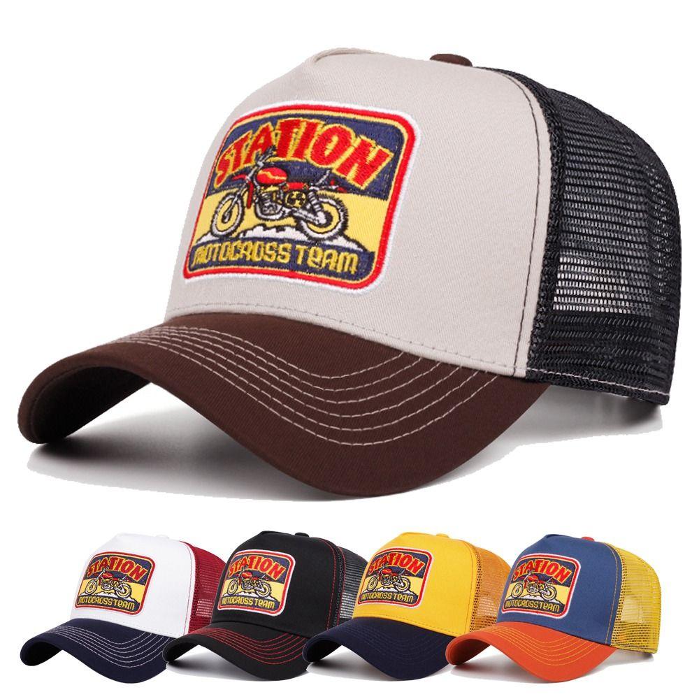 Регулируемая рыболовная кепка Мотоциклетная вышивка Сетчатая кепка тракера Модная бейсболка Для мужчин женщин