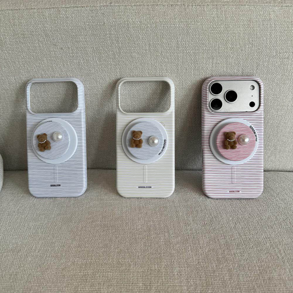 Корейский магнитный чехол-подставка с мишкой для iPhone 14/15/16/17 Pro Max