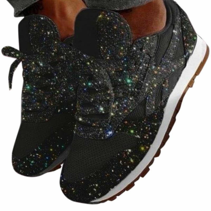 Женские кроссовки с блестками и блестками Sparkle Trainer Sports Jogger Running Lace Up Shoes
