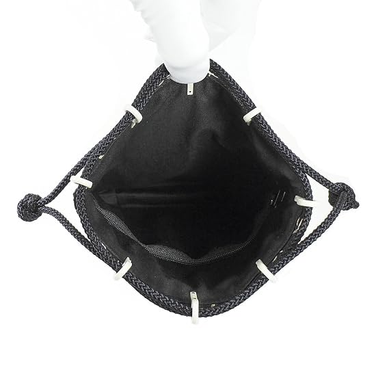 [Инден-я] Инден Гаккисай-букуро (Сумка для Drawstring) с ластовицей, оленья кожа, черная основа с белым лаком