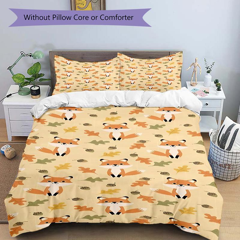 3pcs Autumn Foxes Bedding Set, Includes 1 Comforter + 2 Pillowcases, Without Pillow Inserts, Soft Comfortable, Lightweight Breathable, Print