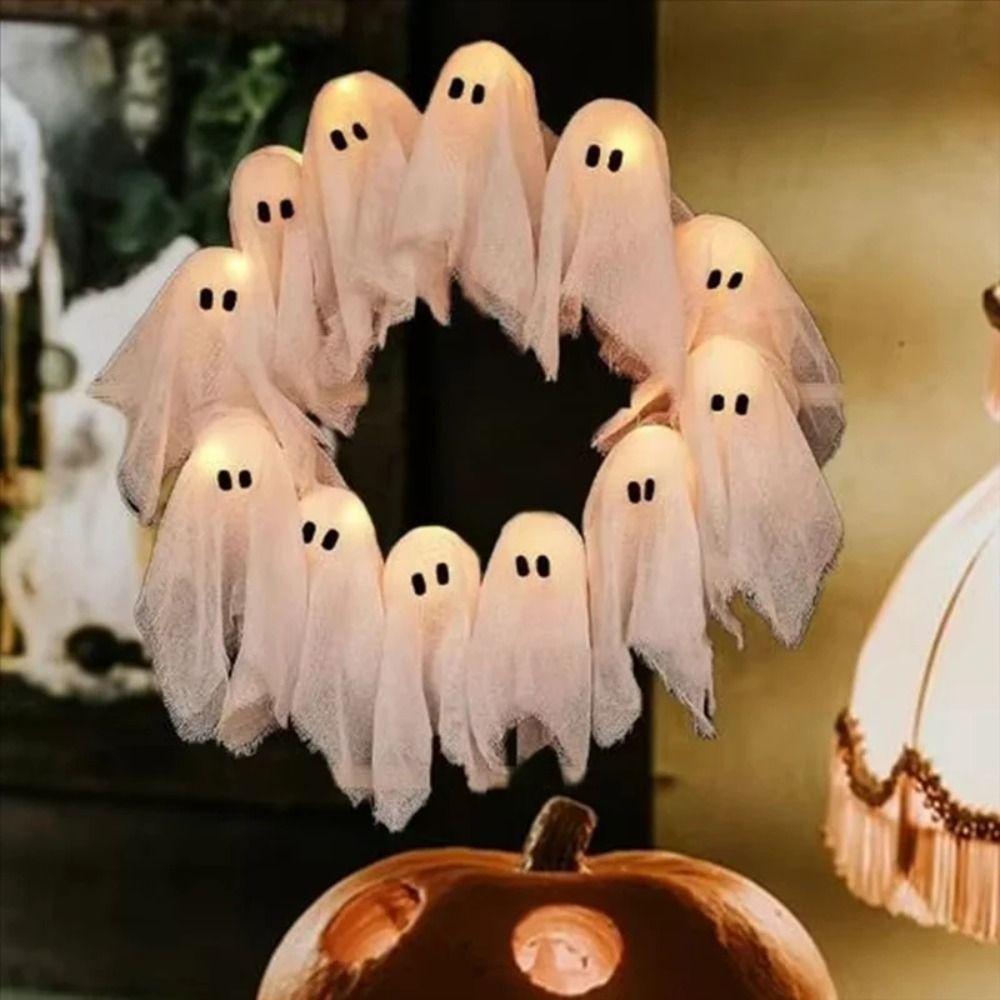 11 LED Lights LED Light-Up Wreath 35cm Halloween Wreath Funny Spooky Front Door Hanging Decor Yard
