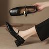Autumn and Winter New Soft Leather Mary Jane Women's Thick Heel Square Head Light Mouth Single Shoes Retro Word with Women's Shoes Long Wear