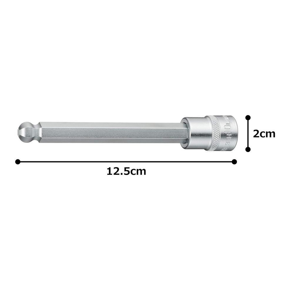 TONE Long Ball Point Hexagon Socket Drive Angle Width across Flats 10mm HP3BH-10L 9.5mm (3/8")