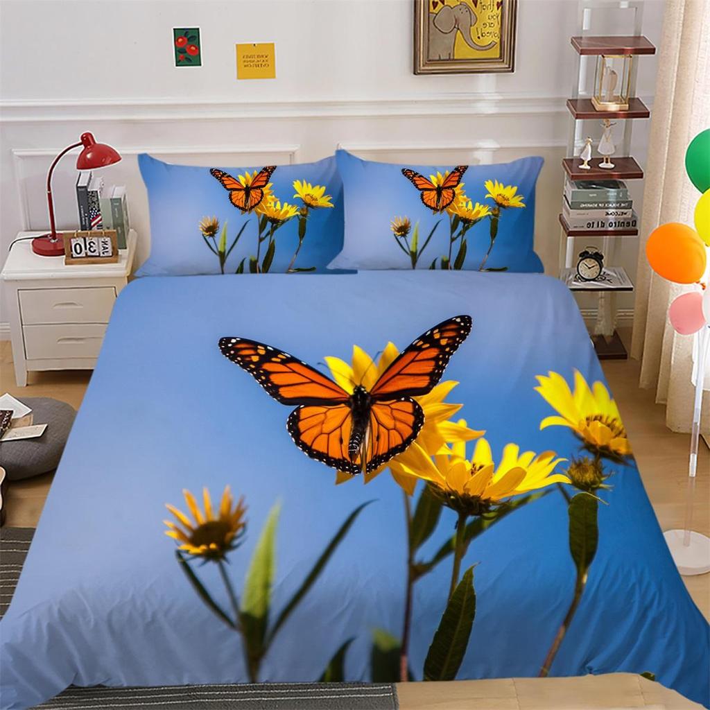 3D комплект постельного белья с цветами и бабочками, крыло насекомого, пододеяльник, наволочка, 2 или 3 шт., AU240 * 270, очень большой размер, украшение для дома