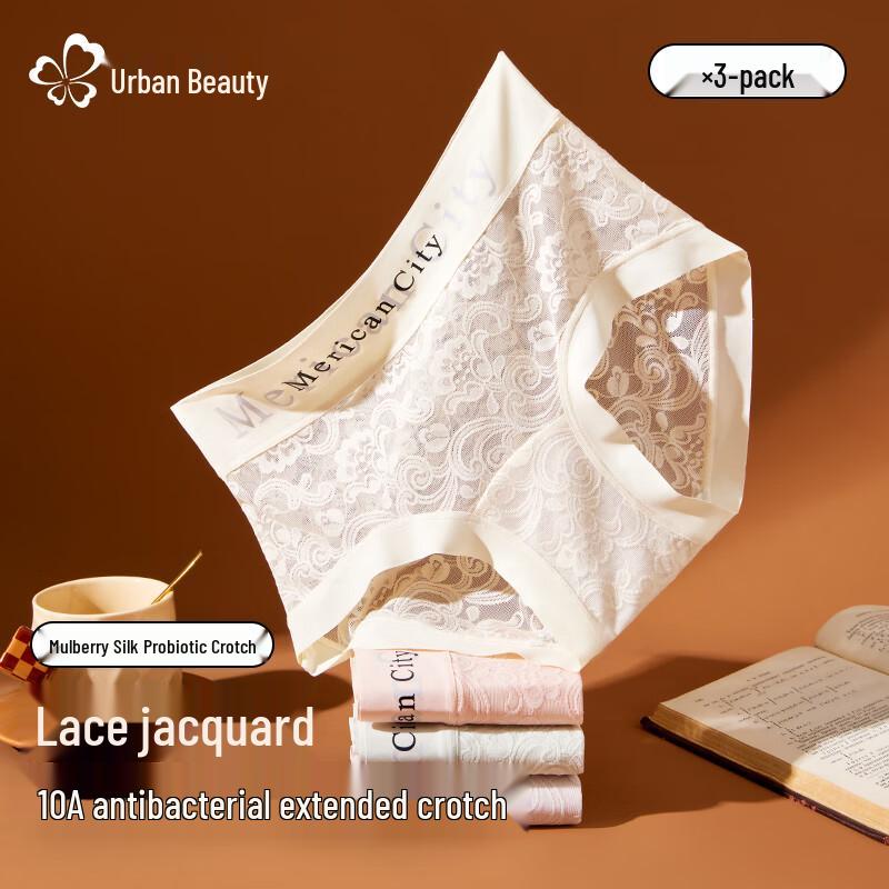 Urban Beauty Women's Seamless Lace Mid-Rise Briefs with Silk Gusset