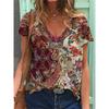 Ethnic Style Floral 3D Printing T-shirt Women's V-neck Short-sleeved T-shirt Streetwear