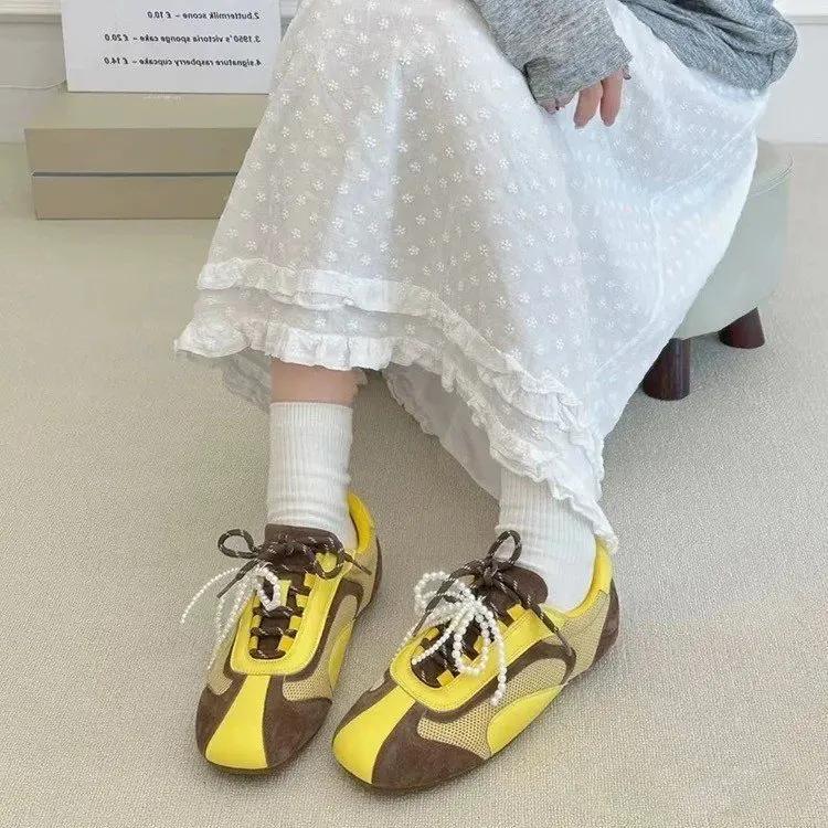 Модные плоские туфли с бусинами, повседневные кроссовки, женская обувь, спортивные лоферы, лето 2025, новый тренд, кроссовки на шнуровке, дизайнерский комфорт, zapatos mujer