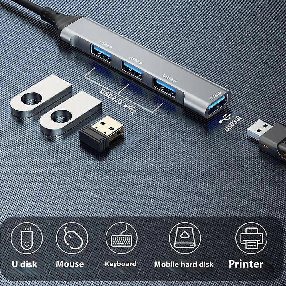 A16T 4-Port USB Hub Aluminum Alloy Docking Station, 3x USB 2.0 + 1x USB 3.0 Ports - USB Port