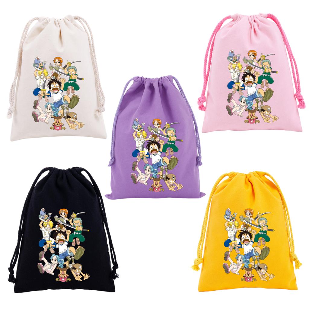 Аниме One Piece Мешок на завязках Персонаж мультфильма Луффи Печать Сумка для подарков на вечеринку с конфетами Портативная дорожная сумка для хранения туалетных принадлежностей и косметики