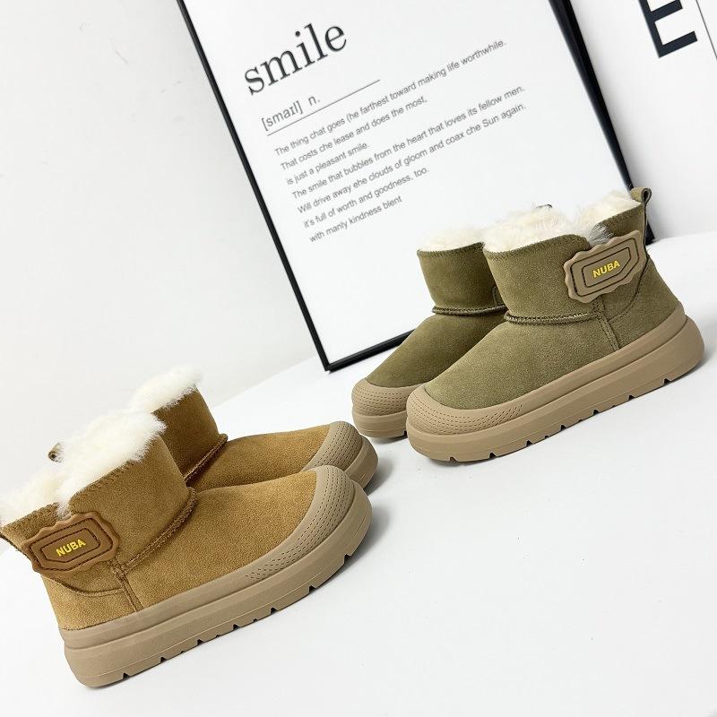 Детские теплые зимние ботинки кожа и мех короткие ботинки водонепроницаемые и нескользящие хлопковые ботинки на один шаг