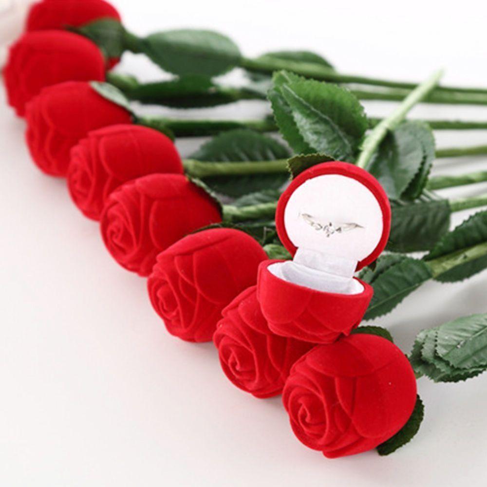Comedy Red Velvet Rose Ring Box Simulation Flower Romantic Rose to Ring Box Flocking Gimmick Flower Wedding Ring Box Gift Box