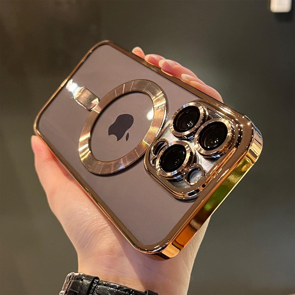 Applicable To IPhone17 Slim Mobile Phone Case Electroplated Magnetic Lens Film Apple 15 Transparent Anti-fall MagSafe Soft