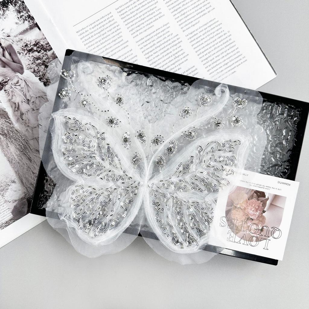 White Beaded Sequins Butterfly Lace Decorative Clothing Top Dress Dress Accessories Cloth Stickers Accessories