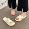 Popular one-word slippers for women wearing 2025 new summer high-end flat-bottomed non-slip pregnant women beach shoes